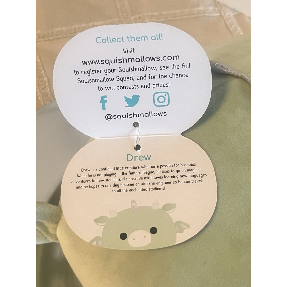 Kellytoy Squishmallows Stackable Drew Mint Green Dragon 8" Plush  -New With Tags - Picture 2 of 8